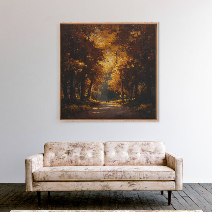 Autumn Forest Road Framed Canvas Print, Traditional Art, Room Decor, Living Room Decor, Fine Art, Classic, Digital Art, TRA-1x1-40