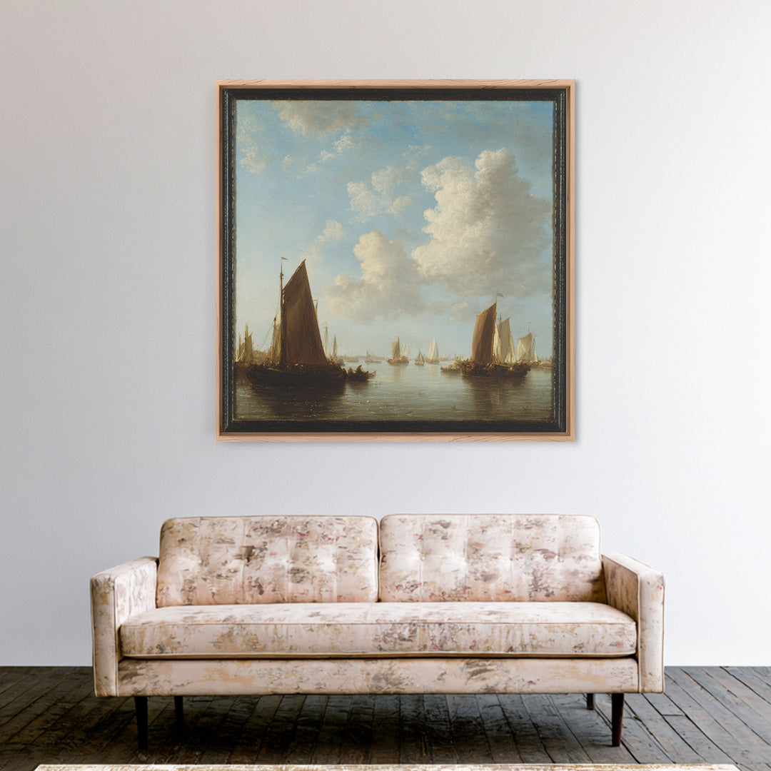 Seascape with Sailboats and Cloudy Sky Canvas Print, Traditional Art, Fine Art Print, Living Room Decor, Fine Art, Classic, TRA-1x1-5