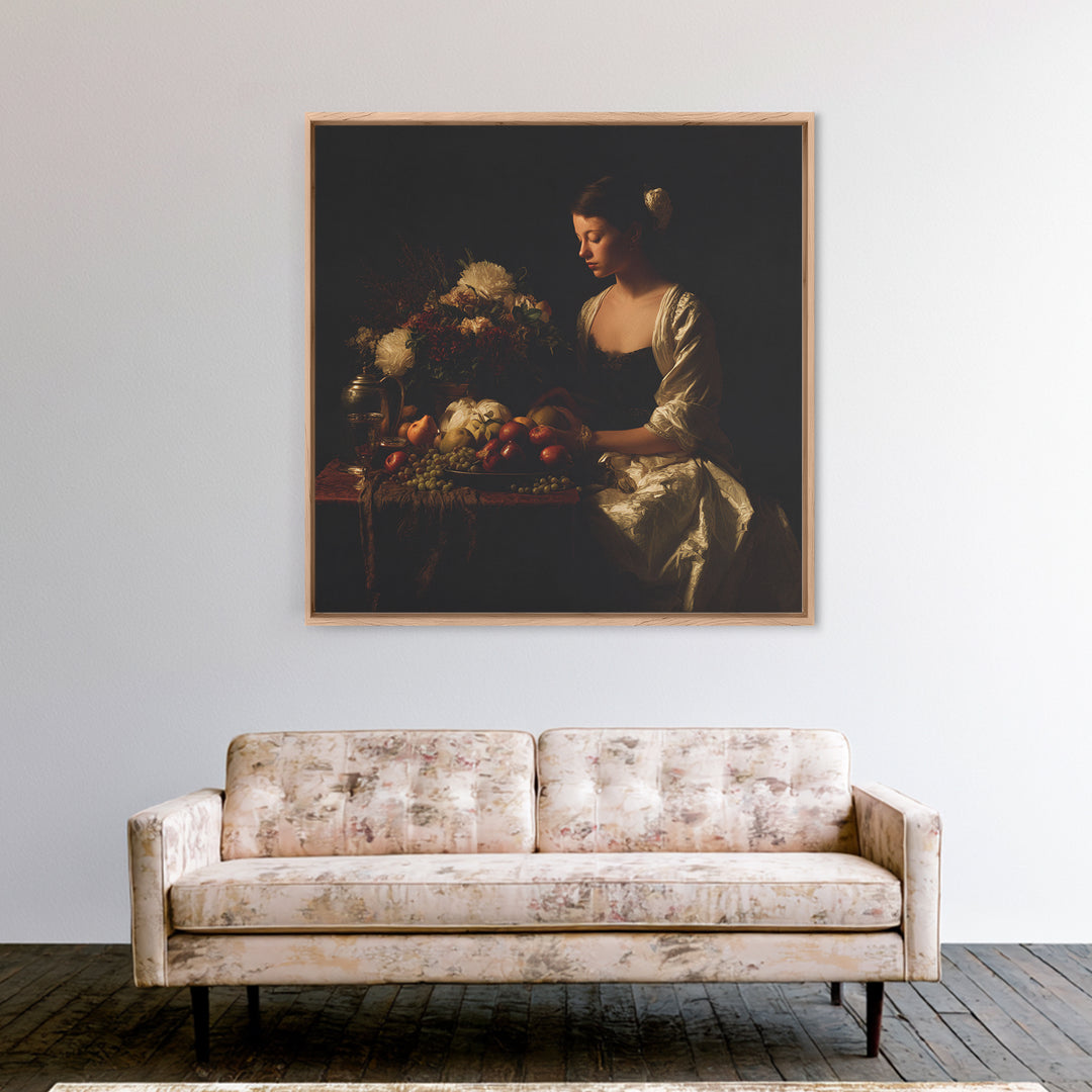 Classical Portrait with Dignified Lighting Framed Canvas Print, Traditional Art, Boho, Living Room Decor, Fine Art, Classic, TRA-1x1-56