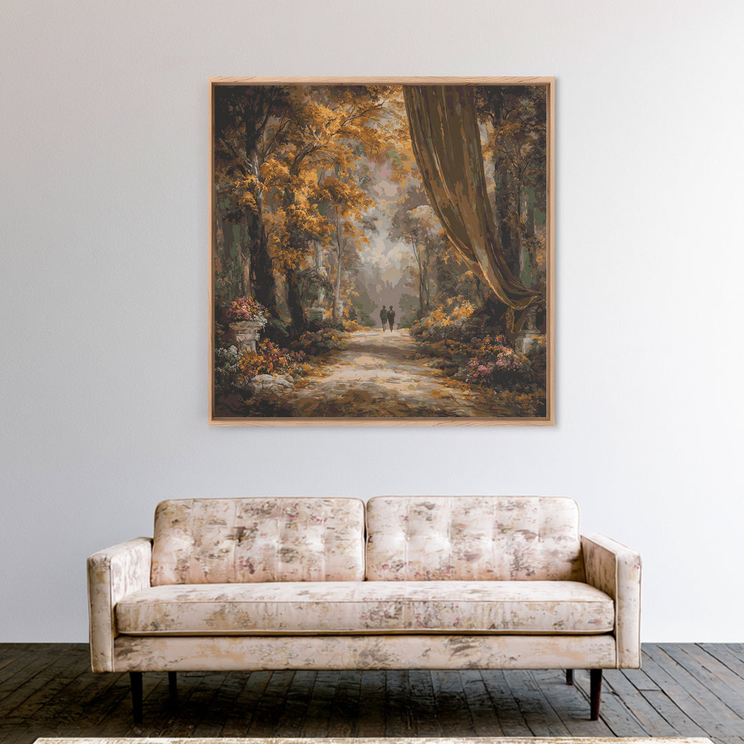 Autumn Forest Road Framed Canvas Print, Traditional Art, Japanese Art, Living Room Decor, Fine Art, Classic, Gallery Decor, TRA-1x1-64