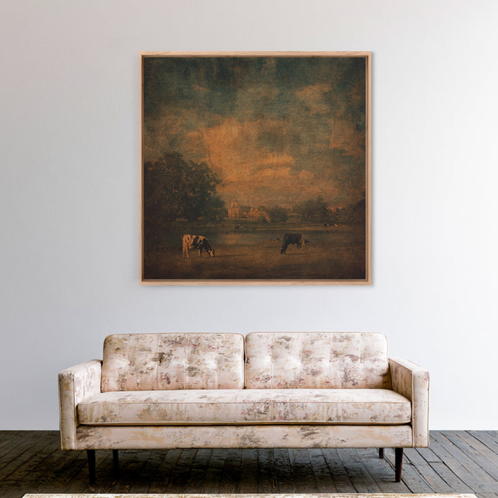 Pastoral Countryside with Cows in Field Framed Canvas Print, Traditional Art, Artwork, Living Room Decor, Fine Art, Classic, TRA-1x1-7