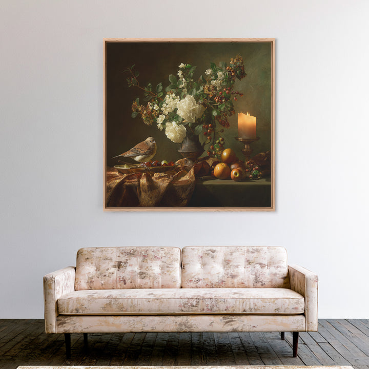 Bird Study on a Flowering Branch Canvas Print, Traditional Art, Boho Decor, Living Room Decor, Fine Art, Classic, Painting, TRA-1x1-82