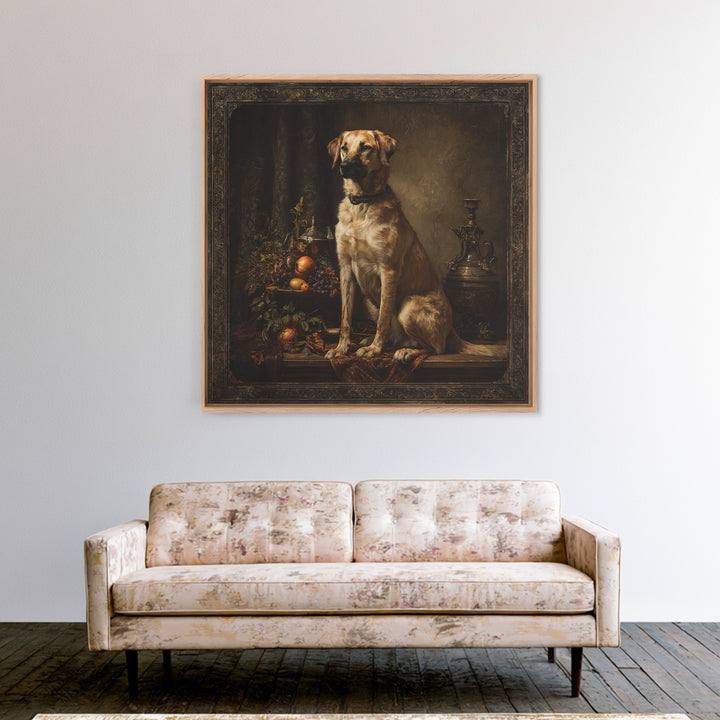 Hunting Dog Portrait Framed Canvas Print, Traditional Art, Landscape, Living Room Decor, Fine Art, Classic, Textured Painting, TRA-1x1-84