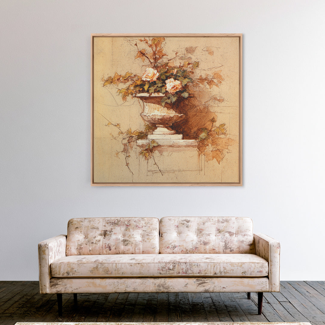 Basket of Apples and Pears on Linen Canvas Print, Traditional Art, Neutral Decor, Living Room Decor, Fine Art, Classic, TRA-1x1-90