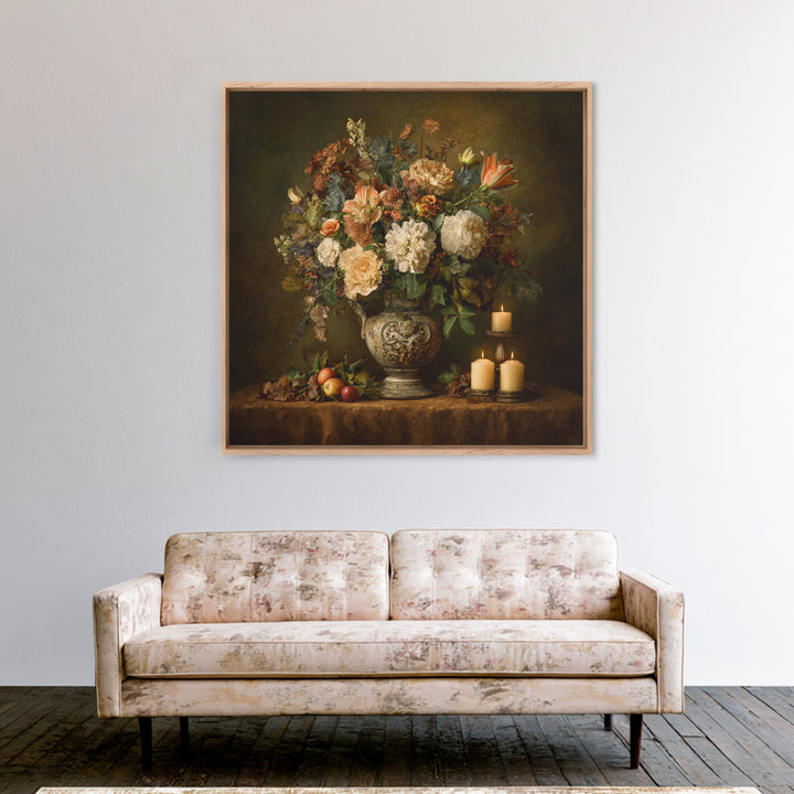 Formal Floral Still Life Canvas Print, Traditional Art, Textured Painting, Living Room Decor, Fine Art, Classic, Art Commission, TRA-1x1-98