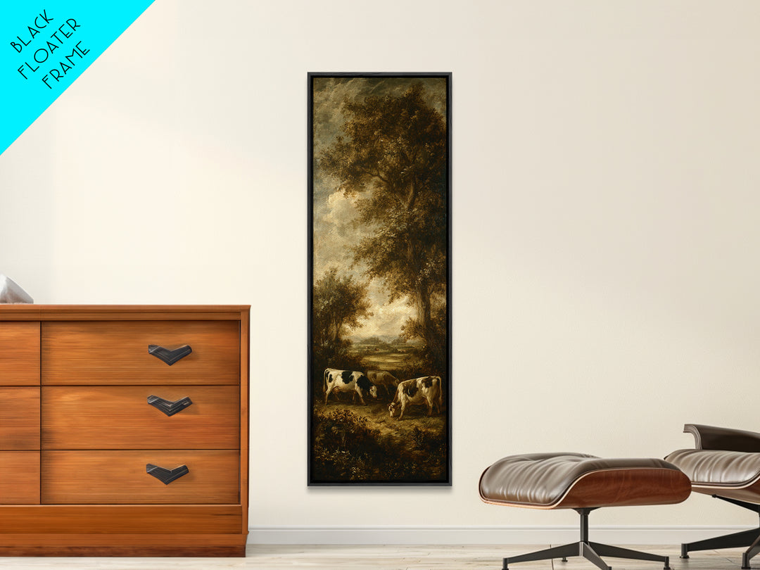 Pastoral Countryside with Cows in Field Framed Canvas Print, Traditional Art, Artwork, Living Room Decor, Fine Art, Classic, TRA-1x3-19