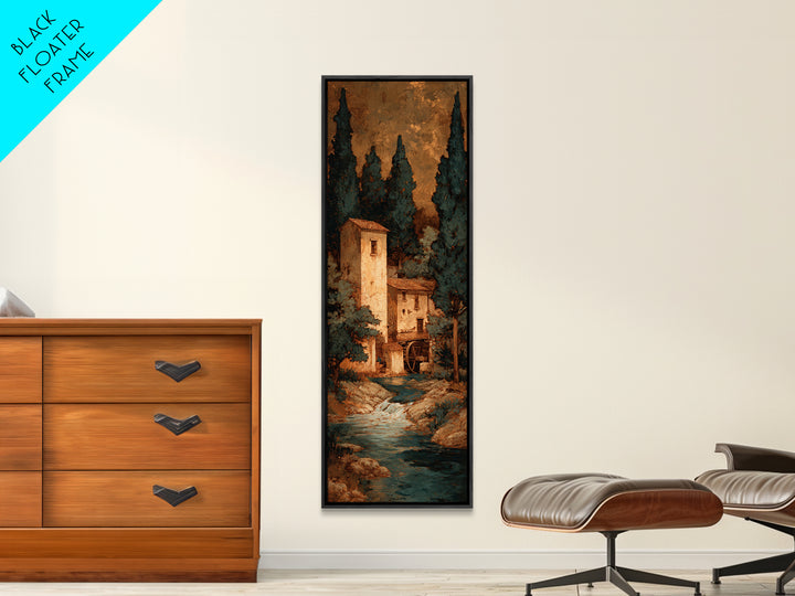Watermill Beside a Quiet Stream Framed Canvas Print, Traditional Art, Textured Painting, Living Room Decor, Fine Art, Classic, TRA-1x3-29