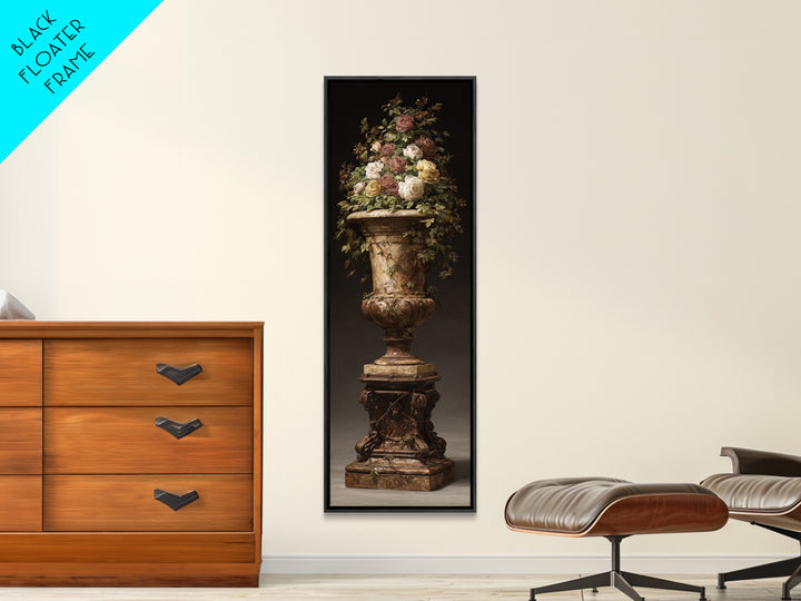 Garden Urn with Roses and Ivy Framed Canvas Print, Traditional Art, Decor, Living Room Decor, Fine Art, Classic, Japanese Art, TRA-1x3-36
