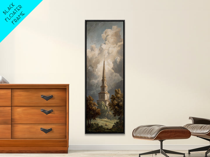 Church Steeple Across Rural Meadow Canvas Print, Traditional Art, Modern Decor, Living Room Decor, Fine Art, Classic, TRA-1x3-49