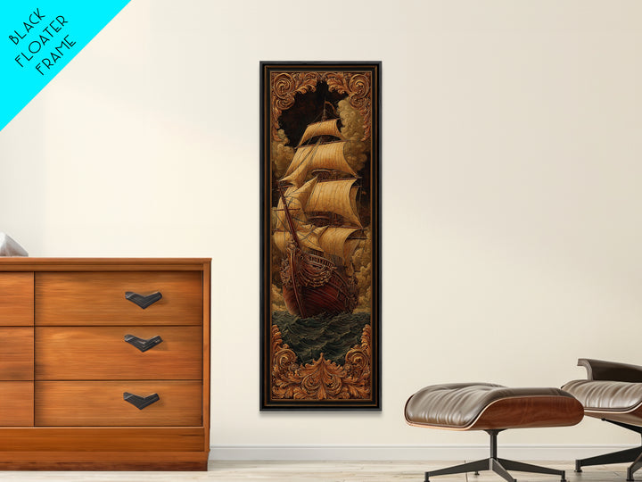 Ship at Sea Framed Canvas Print, Traditional Art, Fine Art Print, Living Room Decor, Fine Art, Classic, Wall Decor, Painting, TRA-1x3-50