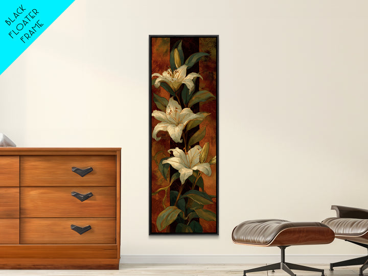 White Lilies on Dark Background Canvas Print, Traditional Art, Landscape, Living Room Decor, Abstract Art, Classic, TRA-1x3-51