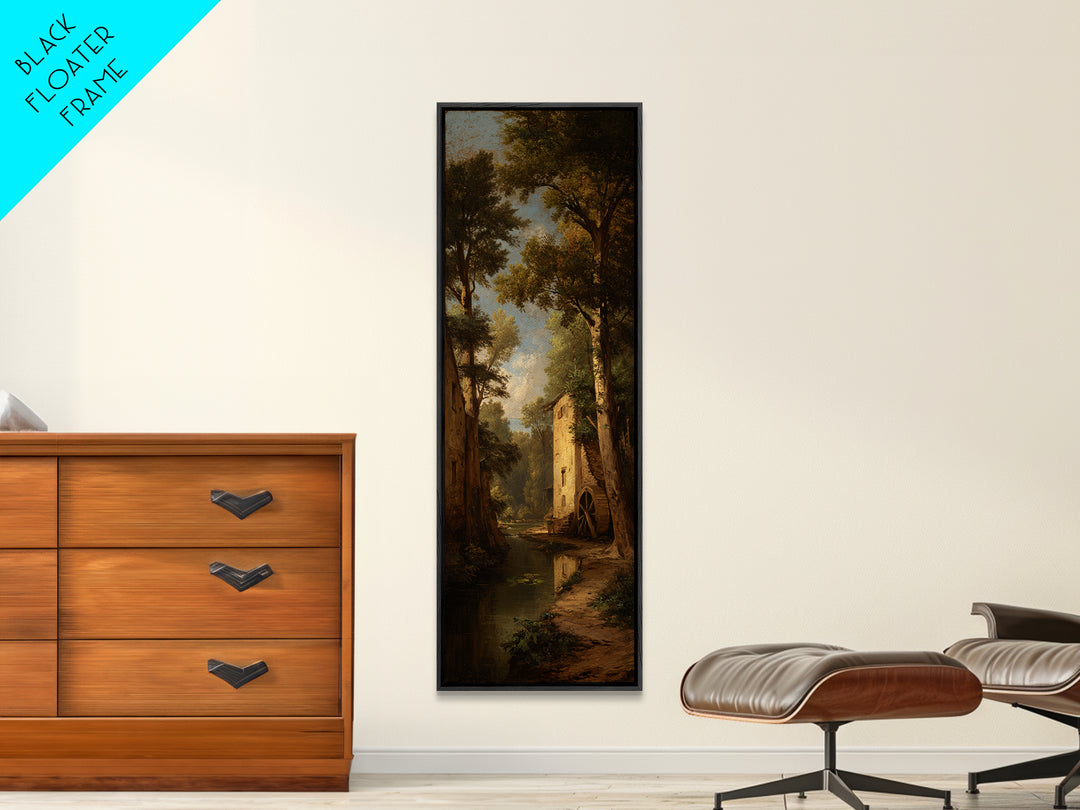 Watermill Beside a Quiet Stream Framed Canvas Print, Traditional Art, Textured Painting, Living Room Decor, Fine Art, Classic, TRA-1x3-53