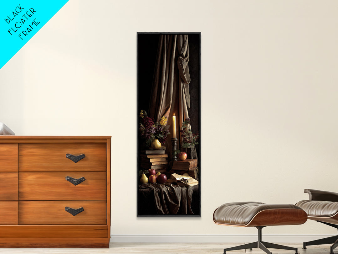Still Life of Books Candle and Fruit Canvas Print, Traditional Art, Living Room Decor, Classic, Dark Art, Pokemon Poster, TRA-1x3-56