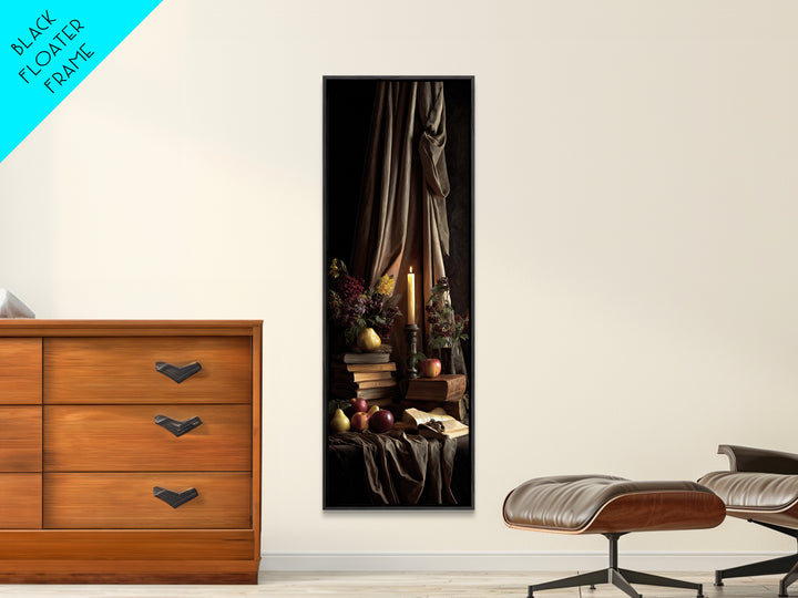 Still Life of Books Candle and Fruit Canvas Print, Traditional Art, Living Room Decor, Classic, Dark Art, Pokemon Poster, TRA-1x3-56