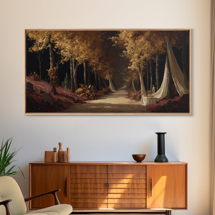 Autumn Forest Road Framed Canvas Print, Traditional Art, Room Decor, Living Room Decor, Fine Art, Classic, Digital Art, TRA-2x1-12