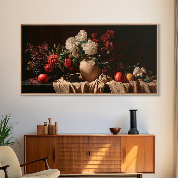 Formal Floral Still Life Canvas Print, Traditional Art, Textured Painting, Living Room Decor, Fine Art, Classic, Art Commission, TRA-2x1-22