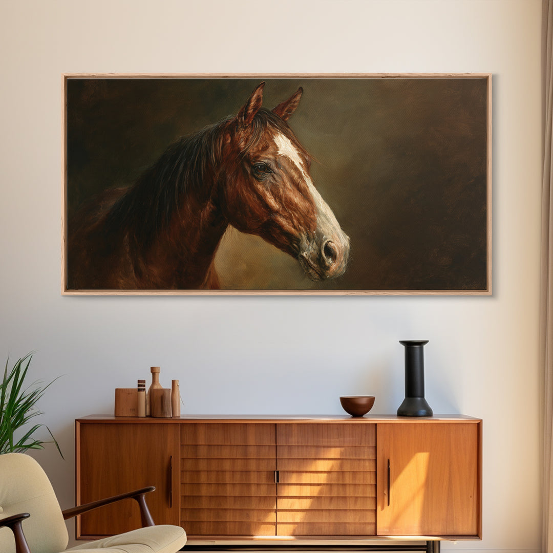 Realistic Horse Portrait Framed Canvas Print, Traditional Art, Canvas, Living Room Decor, Fine Art, Classic, Furry Art, TRA-2x1-23