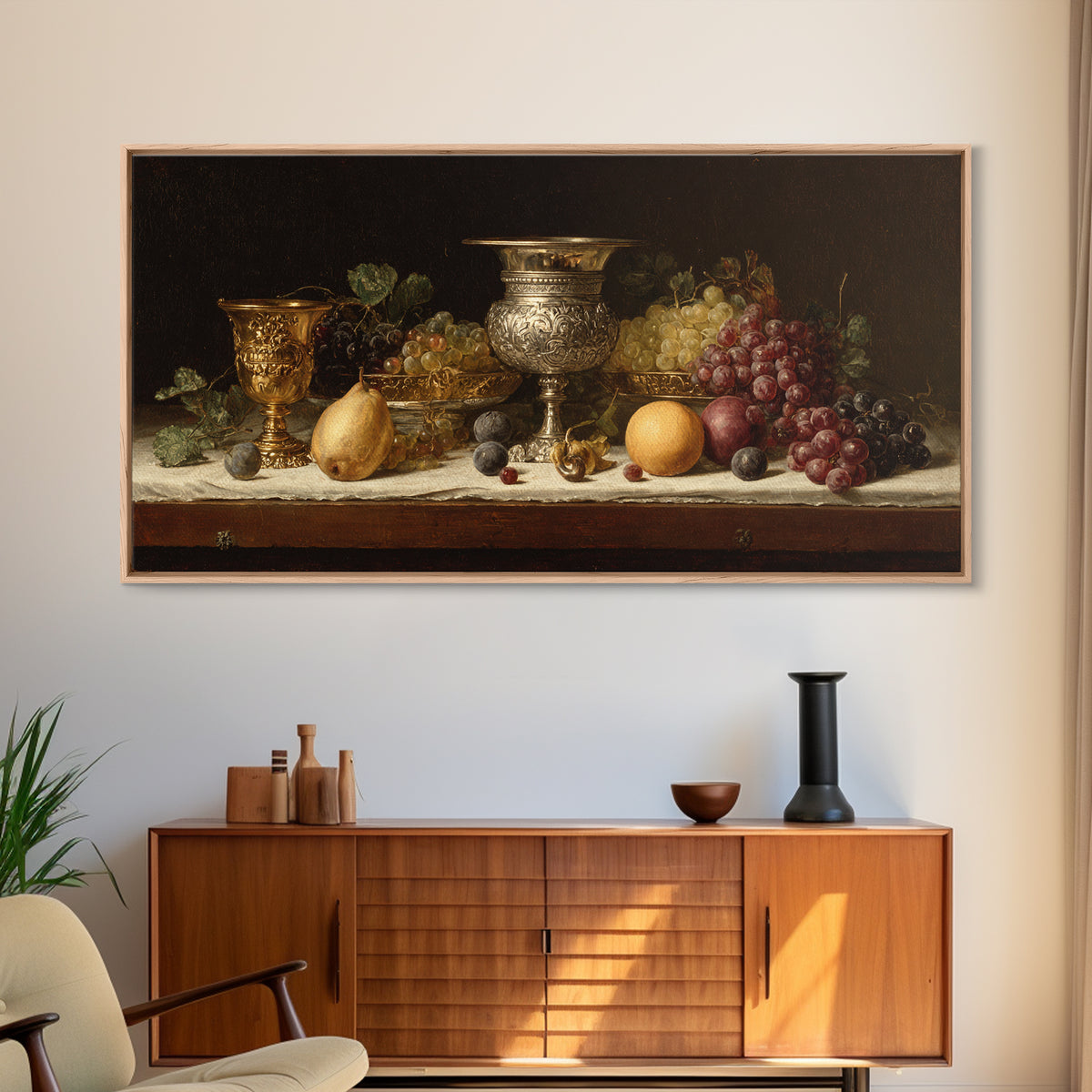 Dutch Fruit and Silver Goblet Still Life Framed Canvas Print, Traditional Art, Minimalist Decor, Living Room Decor, Classic, TRA-2x1-24