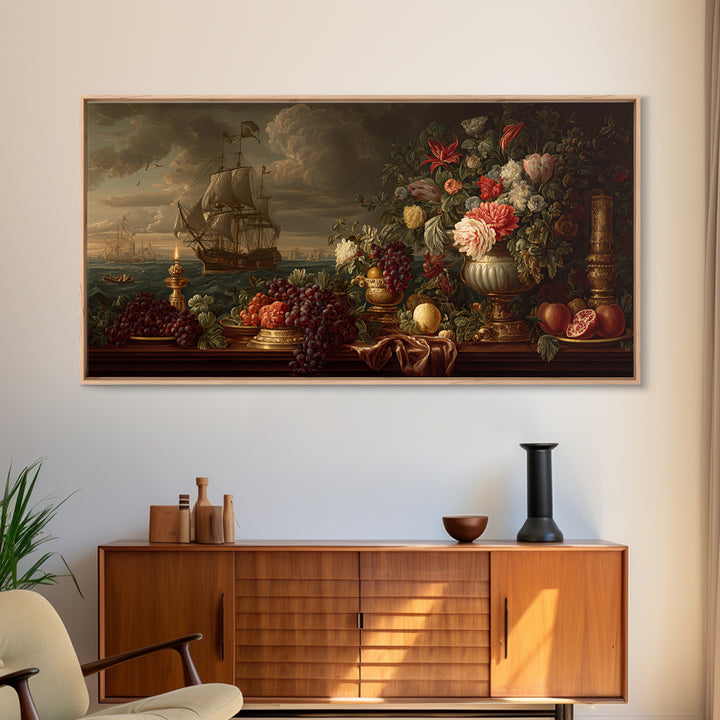 Ship at Sea Framed Canvas Print, Traditional Art, Contemporary Art, Living Room Decor, Fine Art, Classic, Wall Hanging, TRA-2x1-34