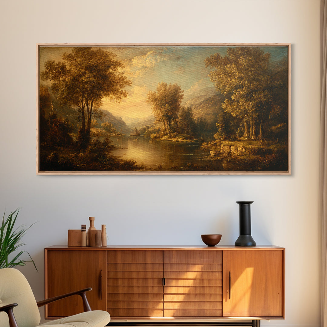 Classic Oil Painted Landscape Framed Canvas Print, Traditional Art, Artwork, Living Room Decor, Oil Painting, Classic, TRA-2x1-45
