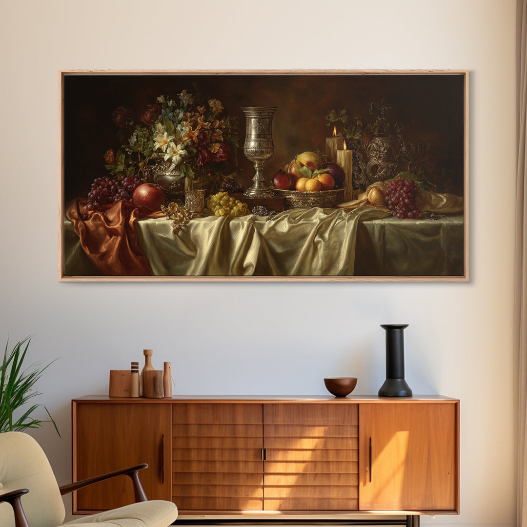 Dutch Fruit and Silver Goblet Still Life Canvas Print, Traditional Art, Wall Decor, Living Room Decor, Fine Art, Classic, TRA-2x1-48