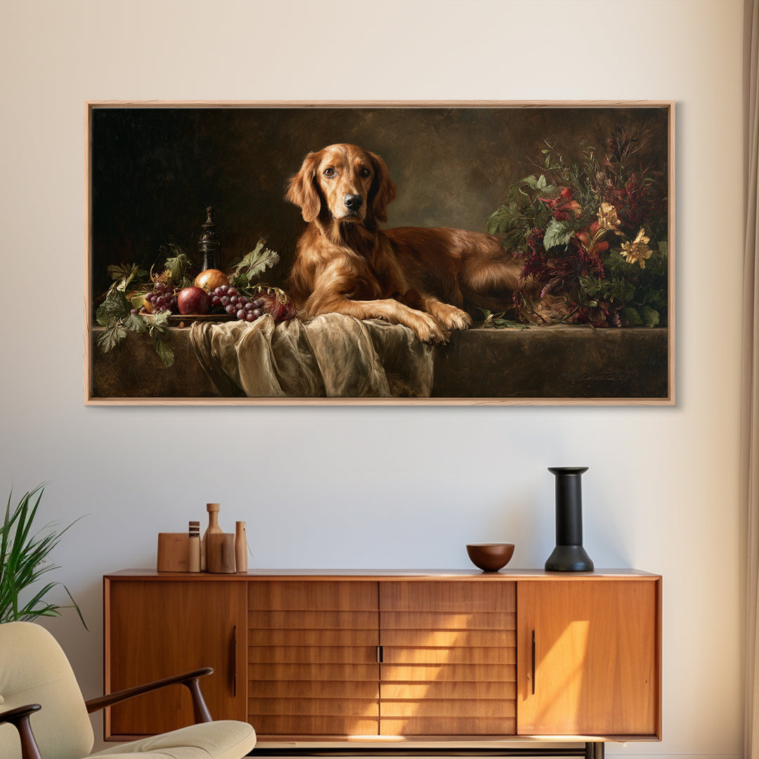 Hunting Dog Portrait Framed Canvas Print, Traditional Art, Decor, Living Room Decor, Fine Art, Classic, Japanese Art, TRA-2x1-56