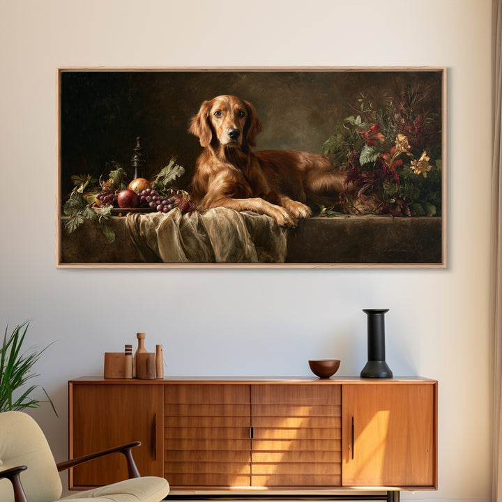 Hunting Dog Portrait Framed Canvas Print, Traditional Art, Decor, Living Room Decor, Fine Art, Classic, Japanese Art, TRA-2x1-56