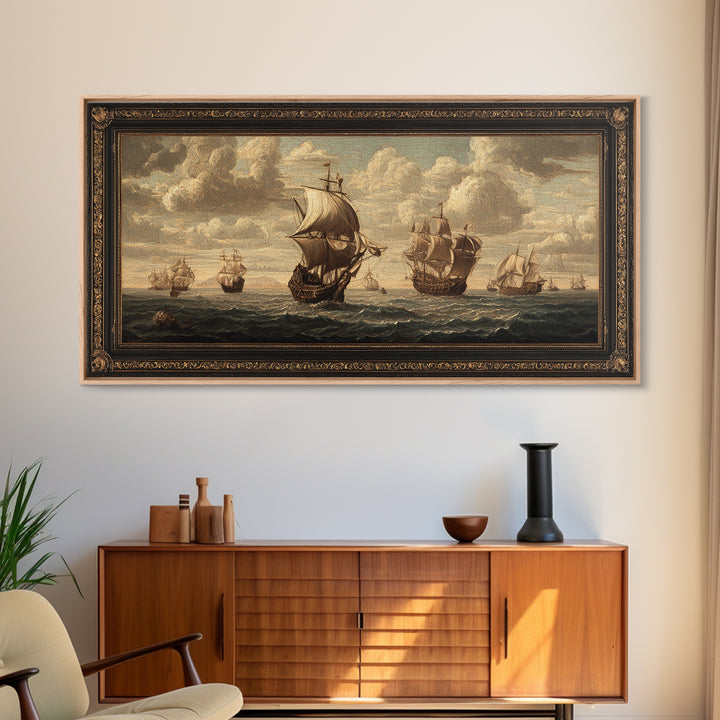 Ship at Sea Canvas Print, Traditional Art, Painting, Living Room Decor, Fine Art, Classic, Art Commissions, Japanese Art, TRA-2x1-58