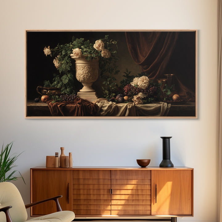 Garden Urn with Roses and Ivy Canvas Print, Traditional Art, Canvas, Living Room Decor, Watercolor Art, Classic, Furry Art, TRA-2x1-68