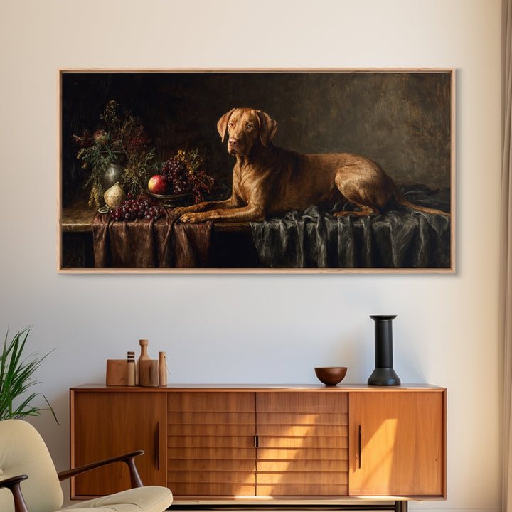 Hunting Dog Portrait Framed Canvas Print, Traditional Art, Luxury Decor, Living Room Decor, Fine Art, Classic, Art Print, TRA-2x1-8