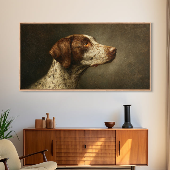 Hunting Dog Portrait Framed Canvas Print, Traditional Art, Art Commissions, Living Room Decor, Classic, Pokemon Poster, TRA-2x1-80