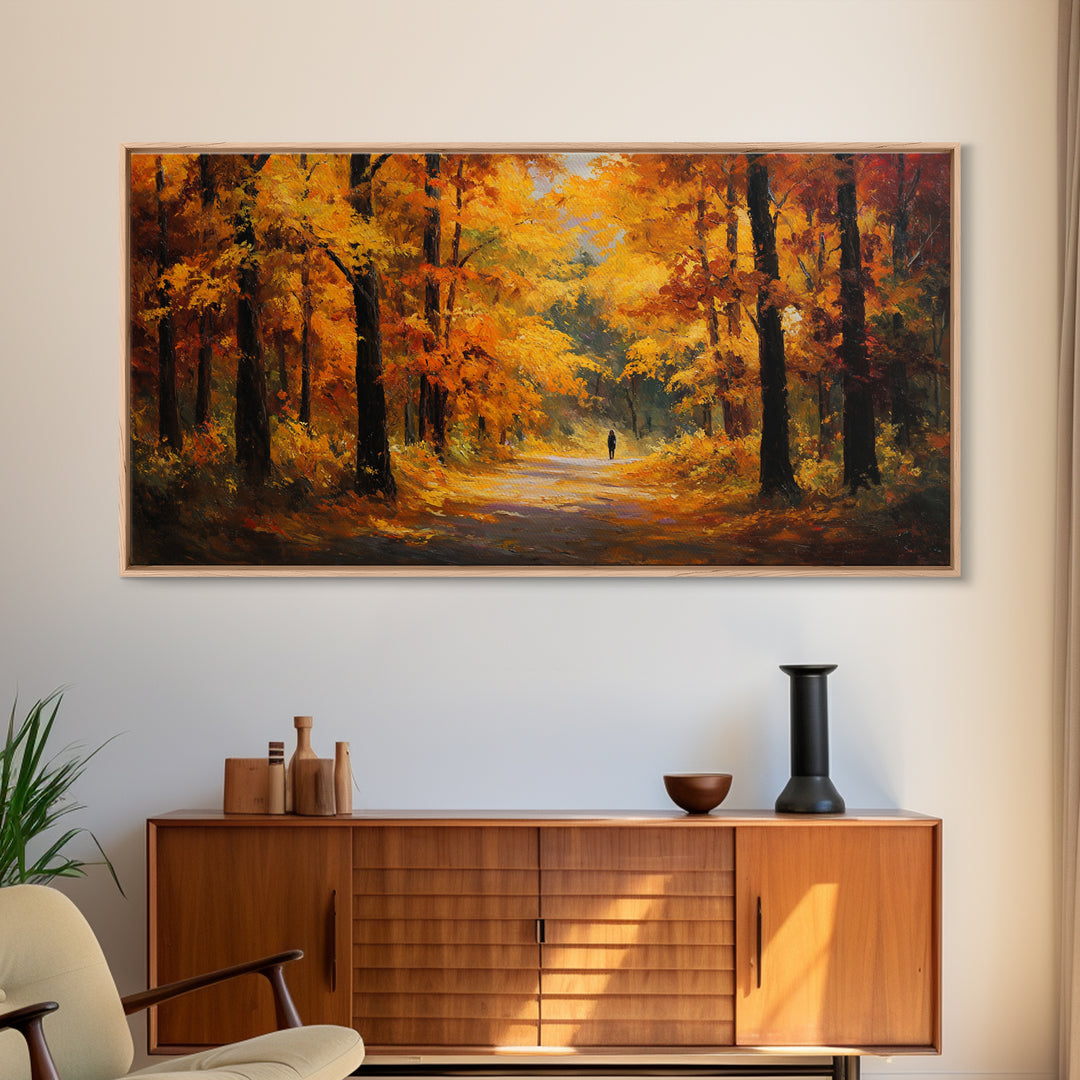 Autumn Forest Road Framed Canvas Print, Traditional Art, Japanese Art, Living Room Decor, Fine Art, Classic, Gallery Decor, TRA-2x1-84