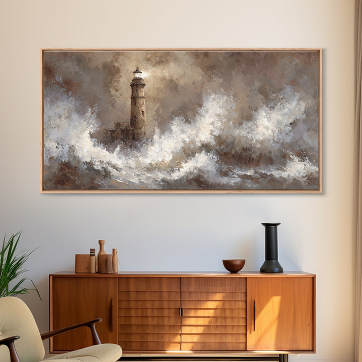 Lighthouse with Crashing Waves Canvas Print, Traditional Art, Art Commissions, Living Room Decor, Classic, Pokemon Poster, TRA-2x1-89