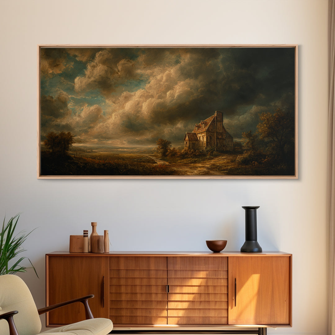 Barn and Farmland Framed Canvas Print, Traditional Art, Boho, Living Room Decor, Classic, Indian Wall Art, Japanese Decor, TRA-2x1-91