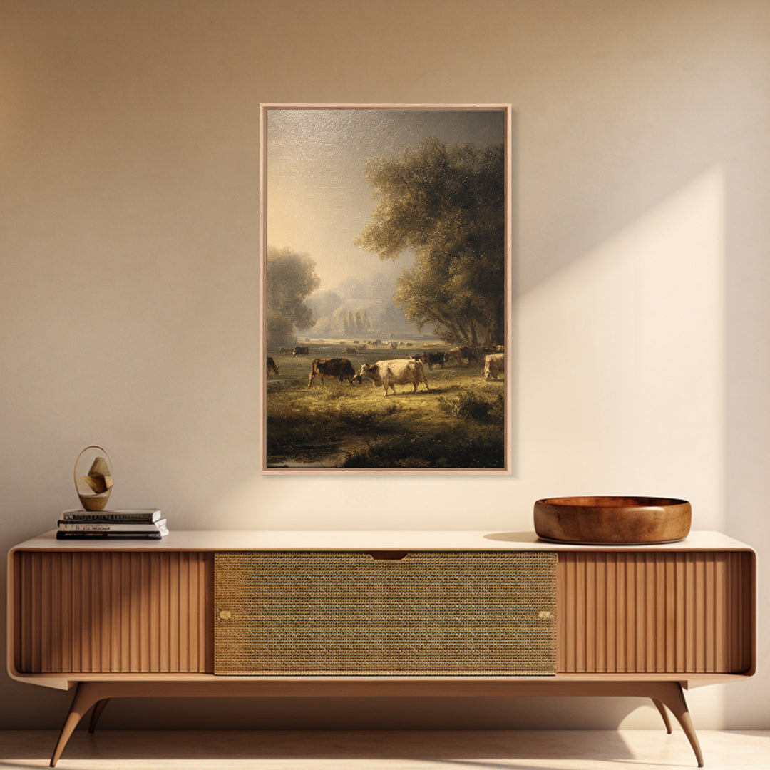Pastoral Countryside with Cows in Field Canvas Print, Traditional Art, Minimalist Decor, Living Room Decor, Fine Art, Classic, TRA-2x3-15