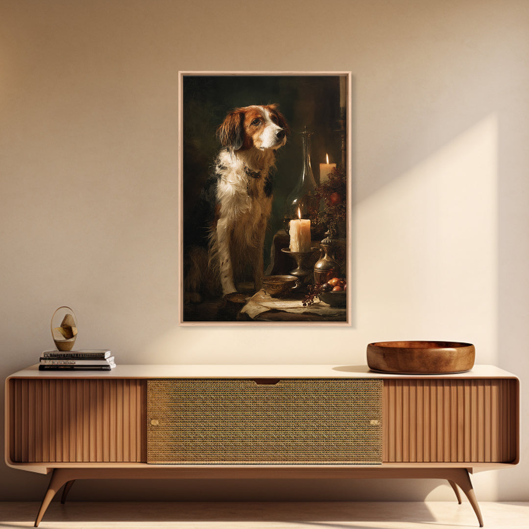 Hunting Dog Portrait Framed Canvas Print, Traditional Art, Digital Print, Living Room Decor, Oil Painting, Classic, Indian Art, TRA-2x3-20