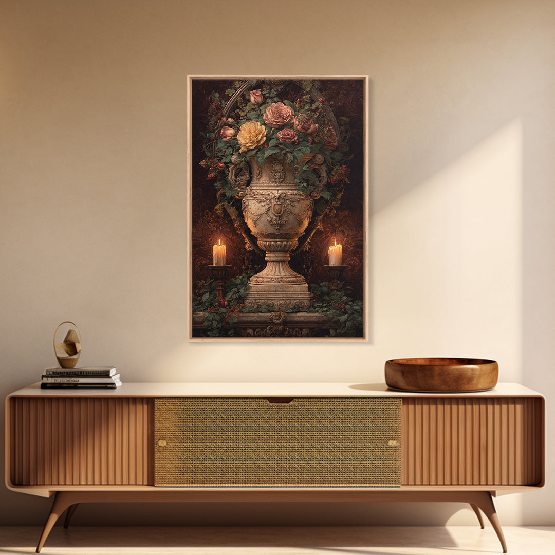 Garden Urn with Roses and Ivy Canvas Print, Traditional Art, Statement Artwork, Living Room Decor, Fine Art, Classic, TRA-2x3-32