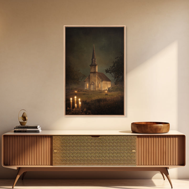 Church Steeple Across Rural Meadow Canvas Print, Traditional Art, Artwork, Living Room Decor, Oil Painting, Classic, TRA-2x3-45