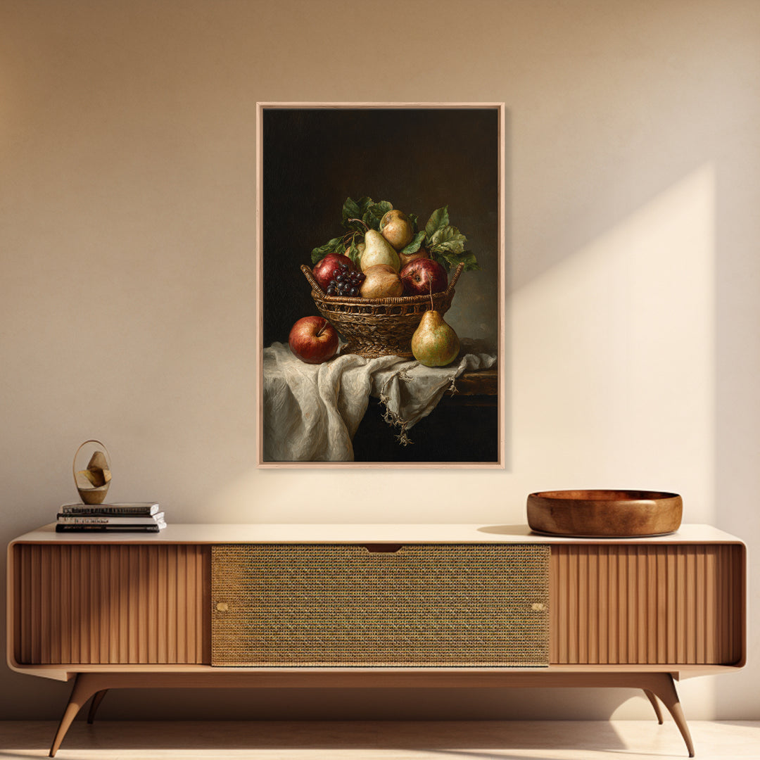 Basket of Apples and Pears on Linen Canvas Print, Traditional Art, Art, Living Room Decor, Fine Art, Classic, Printable Art, TRA-2x3-50
