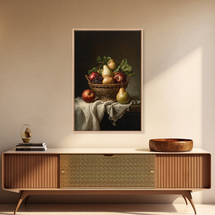 Basket of Apples and Pears on Linen Canvas Print, Traditional Art, Art, Living Room Decor, Fine Art, Classic, Printable Art, TRA-2x3-50