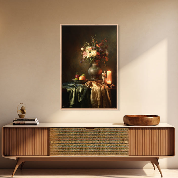 Formal Floral Still Life Canvas Print, Traditional Art, Boho, Living Room Decor, Classic, Indian Wall Art, Japanese Decor, TRA-2x3-58