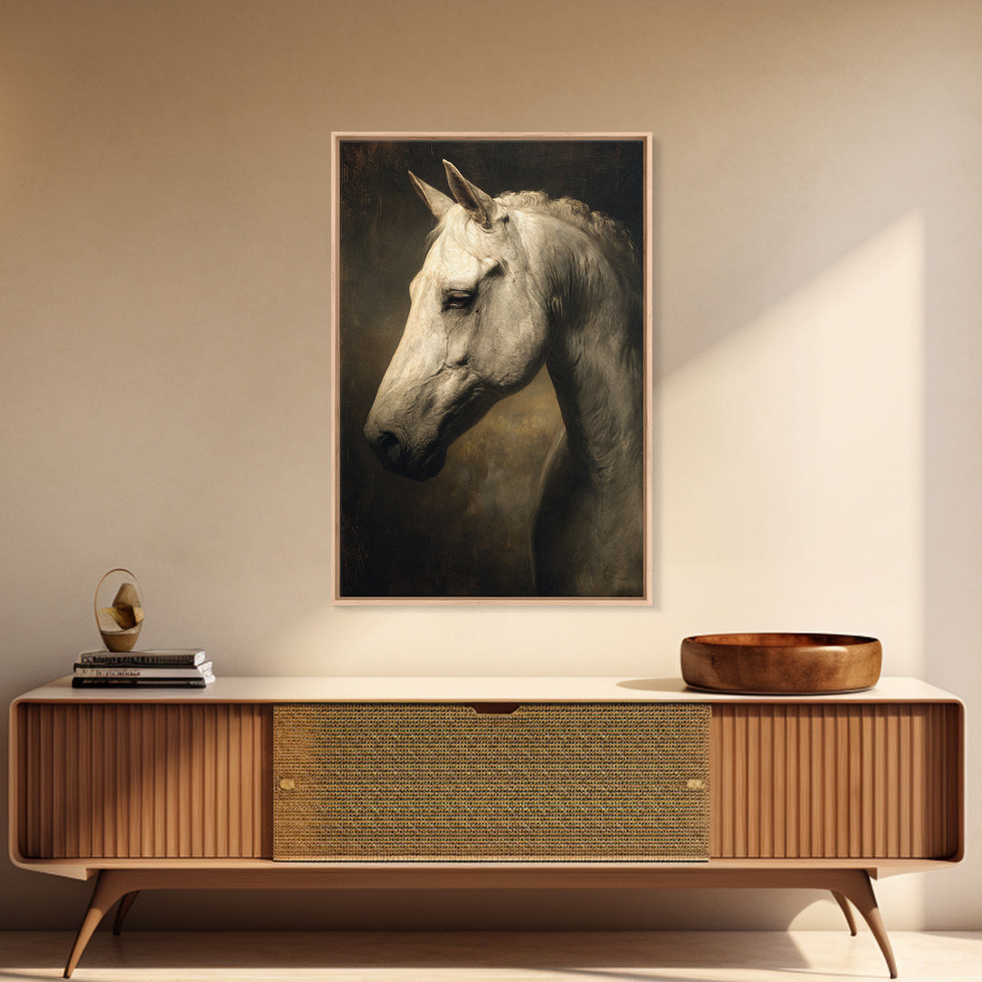 Realistic Horse Portrait Framed Canvas Print, Traditional Art, Digital Print, Living Room Decor, Oil Painting, Classic, TRA-2x3-59