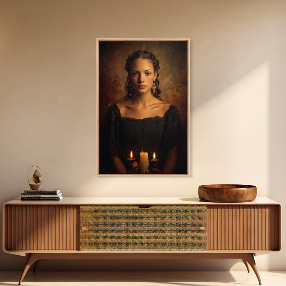 Classical Portrait with Dignified Lighting Framed Canvas Print, Traditional Art, Living Room Decor, Oil Painting, Classic, TRA-2x3-64