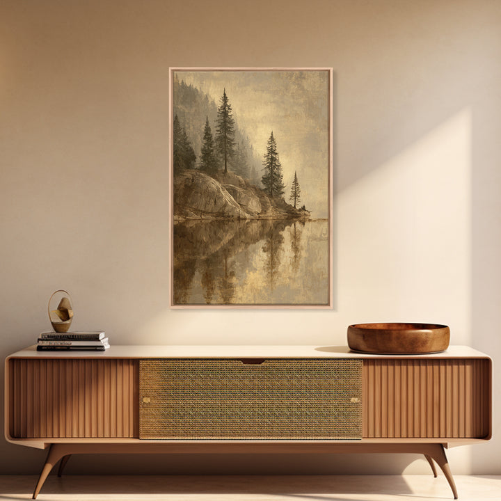 Mountain Lake with Pine Forest Reflection Canvas Print, Traditional Art, Art Commissions, Living Room Decor, Oil Painting, TRA-2x3-65