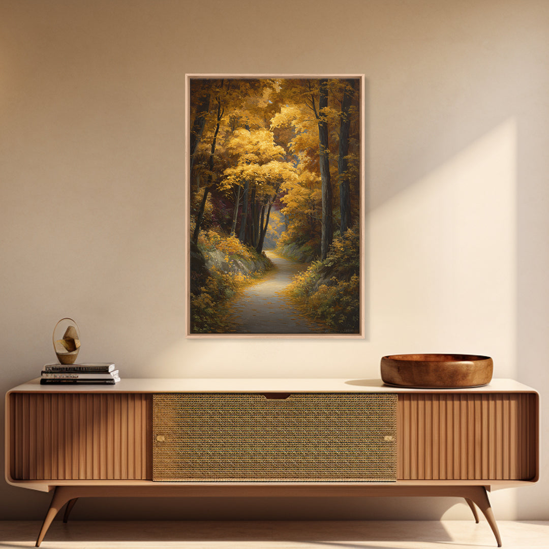 Autumn Forest Road Canvas Print, Traditional Art, Art Print, Living Room Decor, Fine Art, Classic, Custom Art, Furry Art, TRA-2x3-72