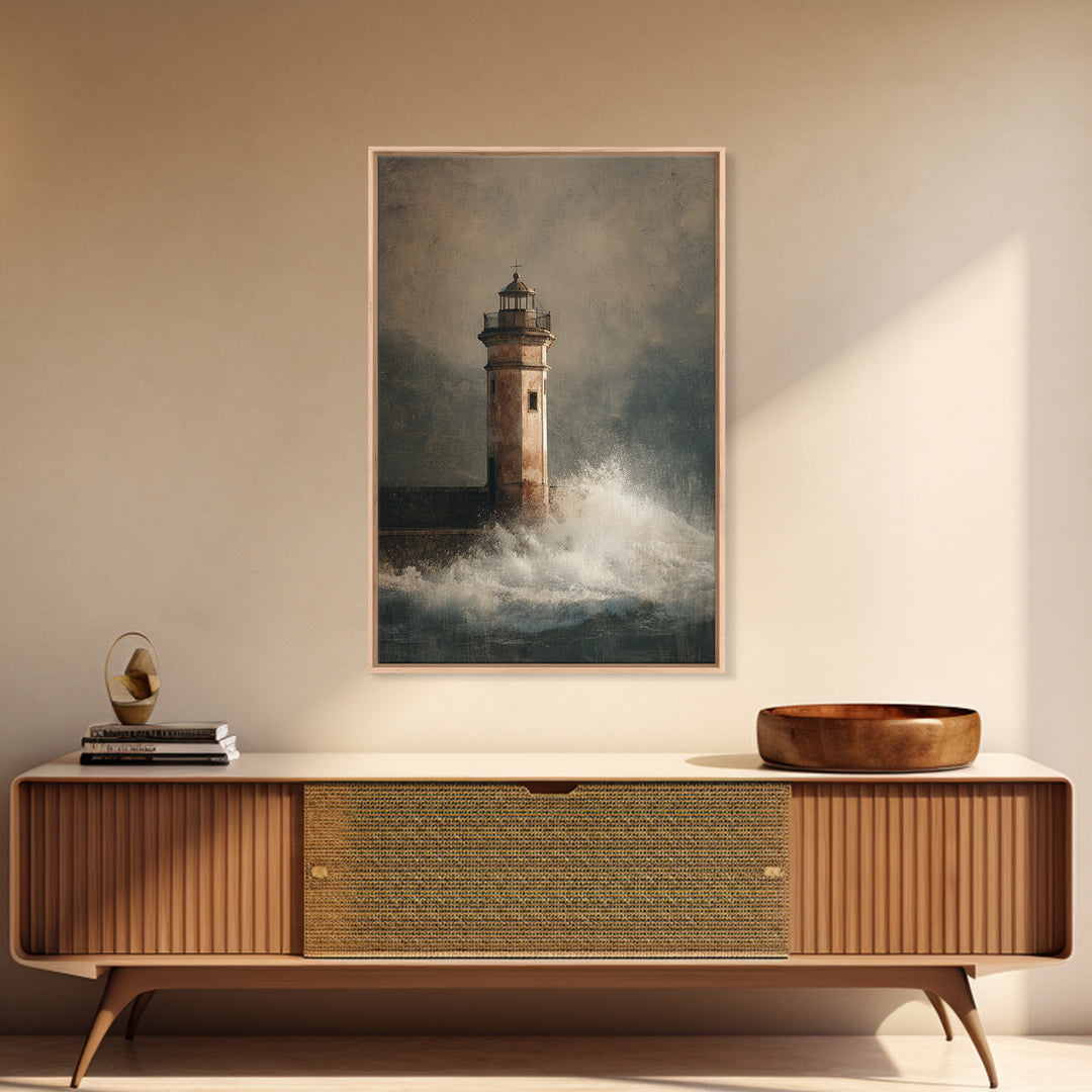 Lighthouse with Crashing Waves Canvas Print, Traditional Art, Custom Art, Living Room Decor, Fine Art, Classic, Modern Decor, TRA-2x3-77