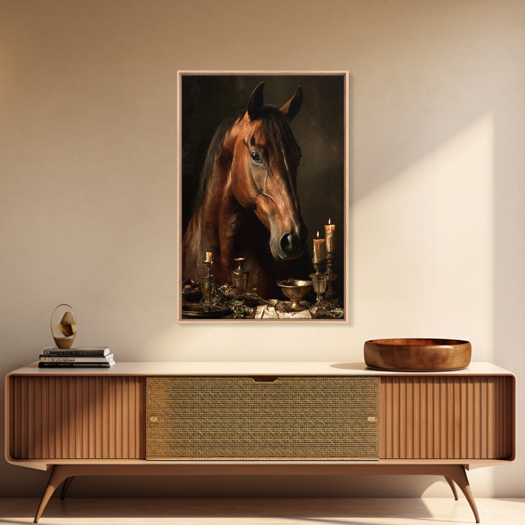 Realistic Horse Portrait Framed Canvas Print, Traditional Art, Landscape, Living Room Decor, Fine Art, Classic, TRA-2x3-83