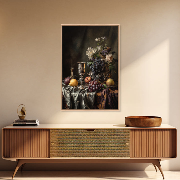 Dutch Fruit and Silver Goblet Still Life Framed Canvas Print, Traditional Art, Modern Decor, Living Room Decor, Classic, TRA-2x3-84