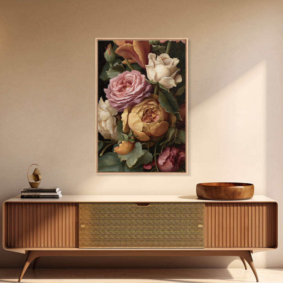 Botanical Watercolor Study of Roses Canvas Print, Traditional Art, Wall Hanging, Living Room Decor, Fine Art, Classic, TRA-2x3-86