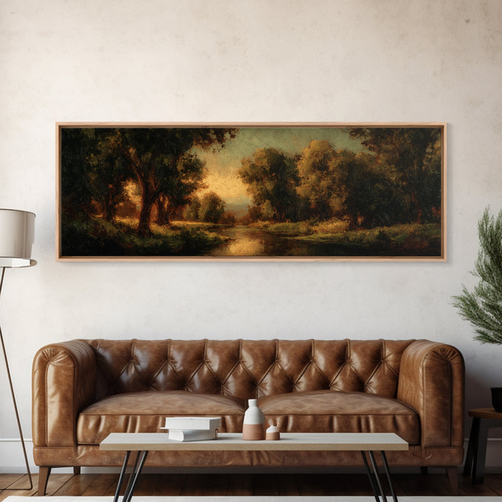 Classic Oil Painted Landscape Framed Canvas Print, Traditional Art, Japanese Decor, Living Room Decor, Fine Art, Classic, TRA-3x1-17